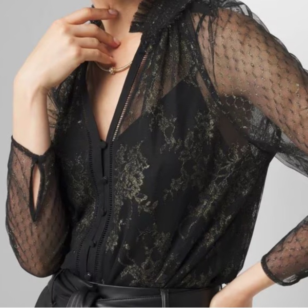 NWT White House Black Market V neck lace blouse
